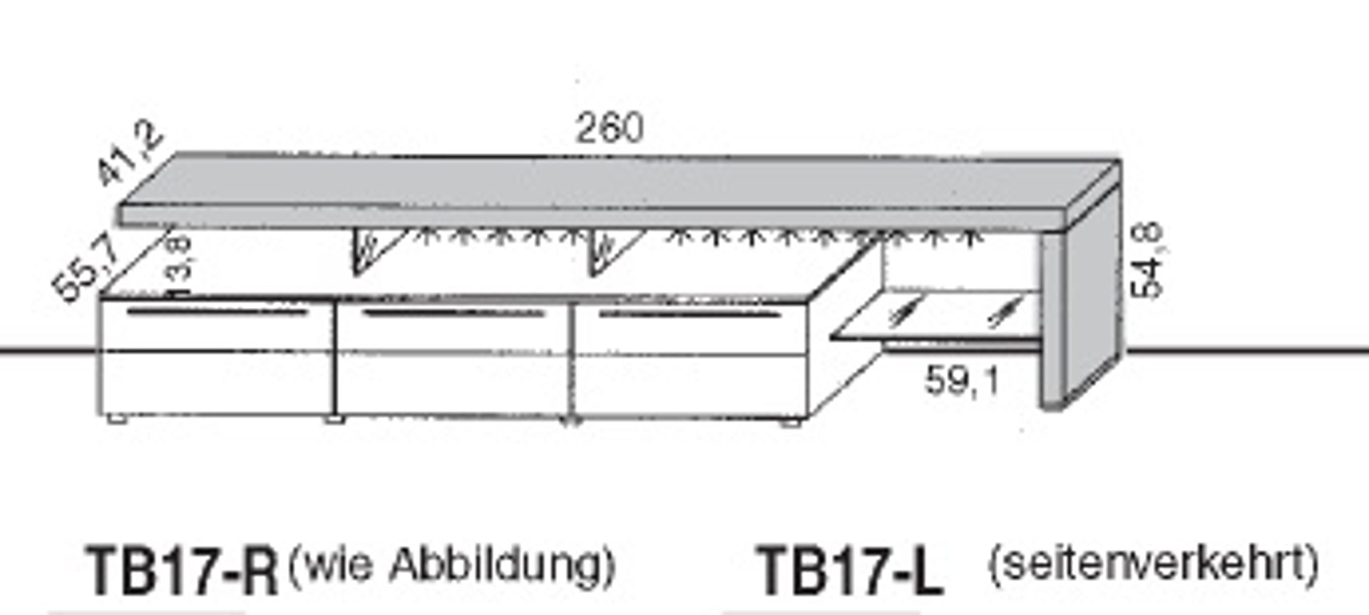 Basisprodukt Gwinner GWINNER TV-Unterbauten ohne Rückwand TB17 Bellano