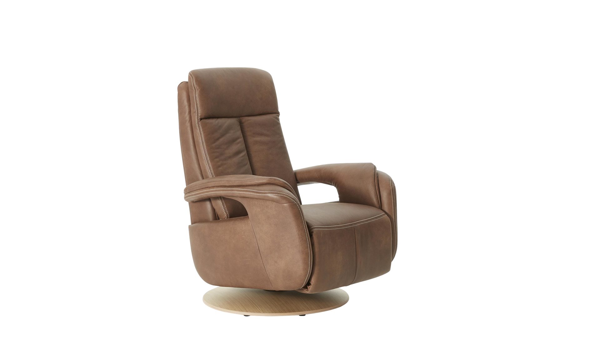 Relaxsessel modulmaster aus Leder in Braun Modulmaster MM-PN1035 - Relaxsessel 1SDCL D1 chaifarbenes Leder Aurelia & Holz-Tellerfuß