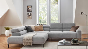 Ecksofa SOFAkultur aus Stoff in Grau SOFAkultur Programm SK 770 - Ecksofa grauer Cordbezug - Stellfläche ca. 219 x 309 cm