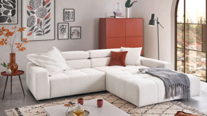 Ecksofa SOFAkultur aus Stoff in Weiß SOFAkultur Programm SK 748 - Ecksofa weißer Feincord - Stellfläche ca. 258 x 217 cm