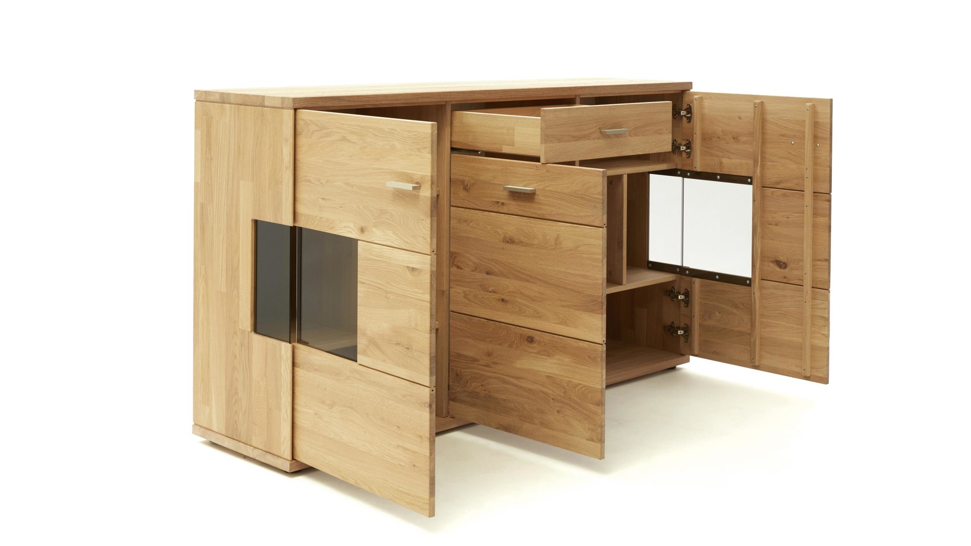 Sideboard Decker aus Holz in Holzfarben Sideboard biancofarbene Wildeiche – drei Türen, eine Schublade