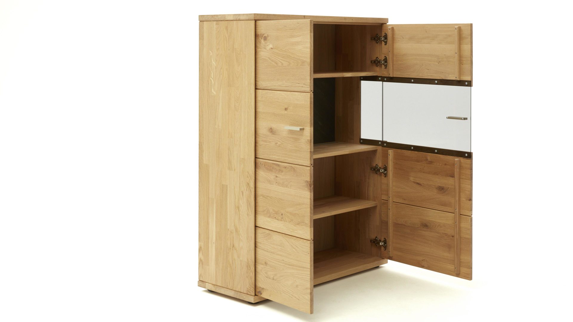 Highboard Decker aus Holz in Holzfarben Highboard biancofarbene Wildeiche – zwei Türen