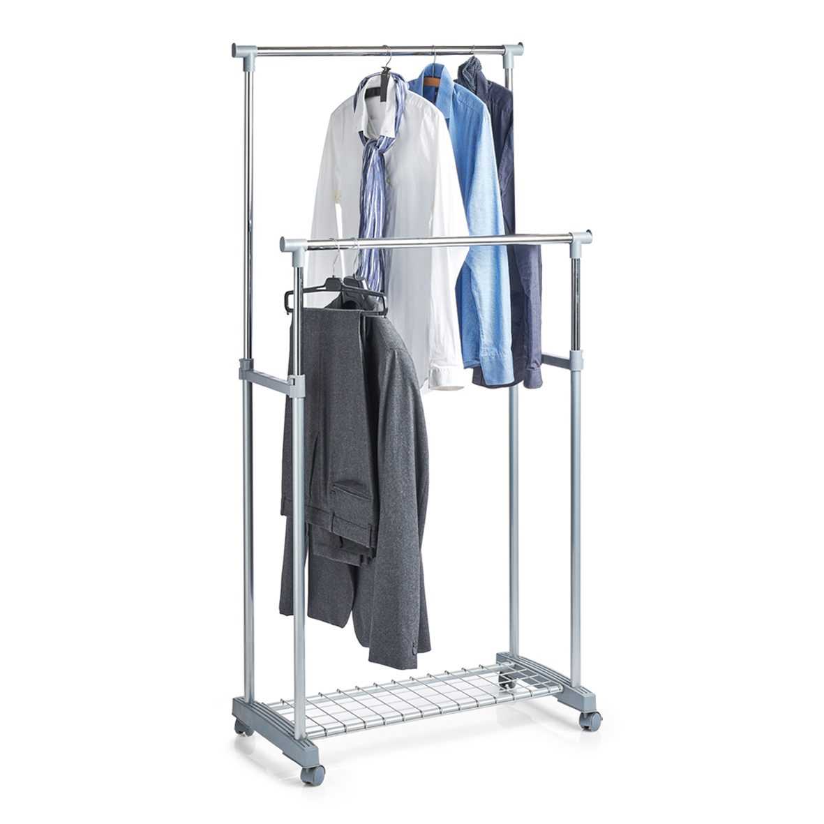 Rollgarderobe Zeller present aus Metall in Metallfarben Rollgarderobe chrom- & silberfarbenes Metall - zwei Kleiderstangen