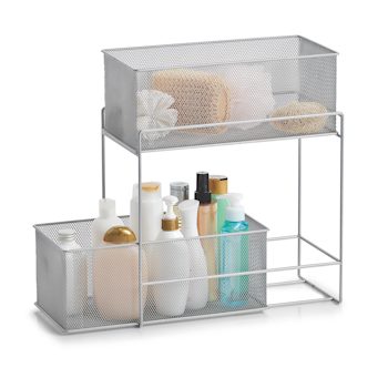 Regal Zeller present aus Metall in Metallfarben Etagenregal  alufarbenes Stahlgeflecht - ca. 18 x 42 x 35 cm