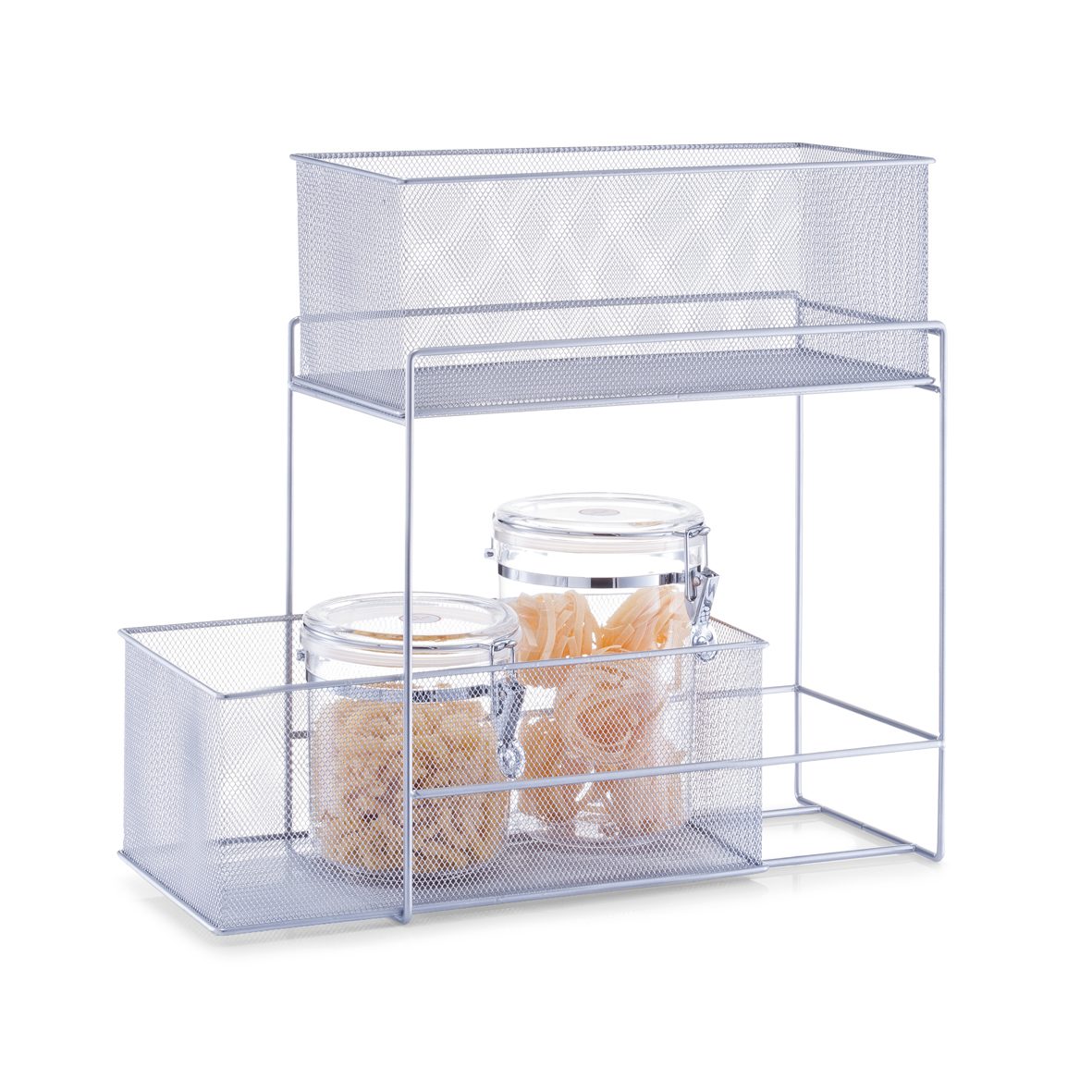 Regal Zeller present aus Metall in Metallfarben Etagenregal  alufarbenes Stahlgeflecht - ca. 18 x 42 x 35 cm