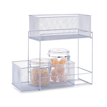 Regal Zeller present aus Metall in Metallfarben Etagenregal  alufarbenes Stahlgeflecht - ca. 18 x 42 x 35 cm