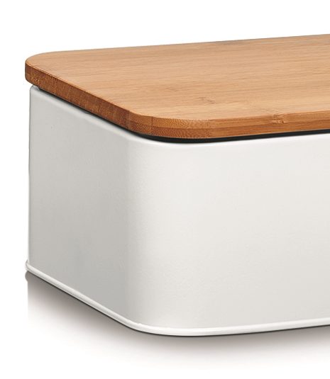 Brotkasten Zeller present aus Metall in Weiß Brotkasten weißes Metall & Bambus - ca. 43 x 23 cm