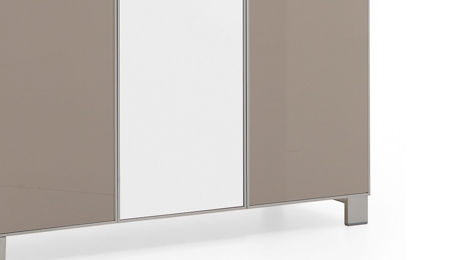 Garderobenschrank Voss möebel aus Glas in Braun VOSS MÖBEL Garderobenschrank Santina als Dielenmöbel weißer Lack & taupefarbenes Glas – drei Türen