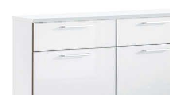 Schuhschrank Voss möebel aus Glas in Weiß VOSS MÖBEL Schuhschrank Santina als Dielenmöbel weißer Lack & weißes Glas – zwei Schubladen, vier Klappen