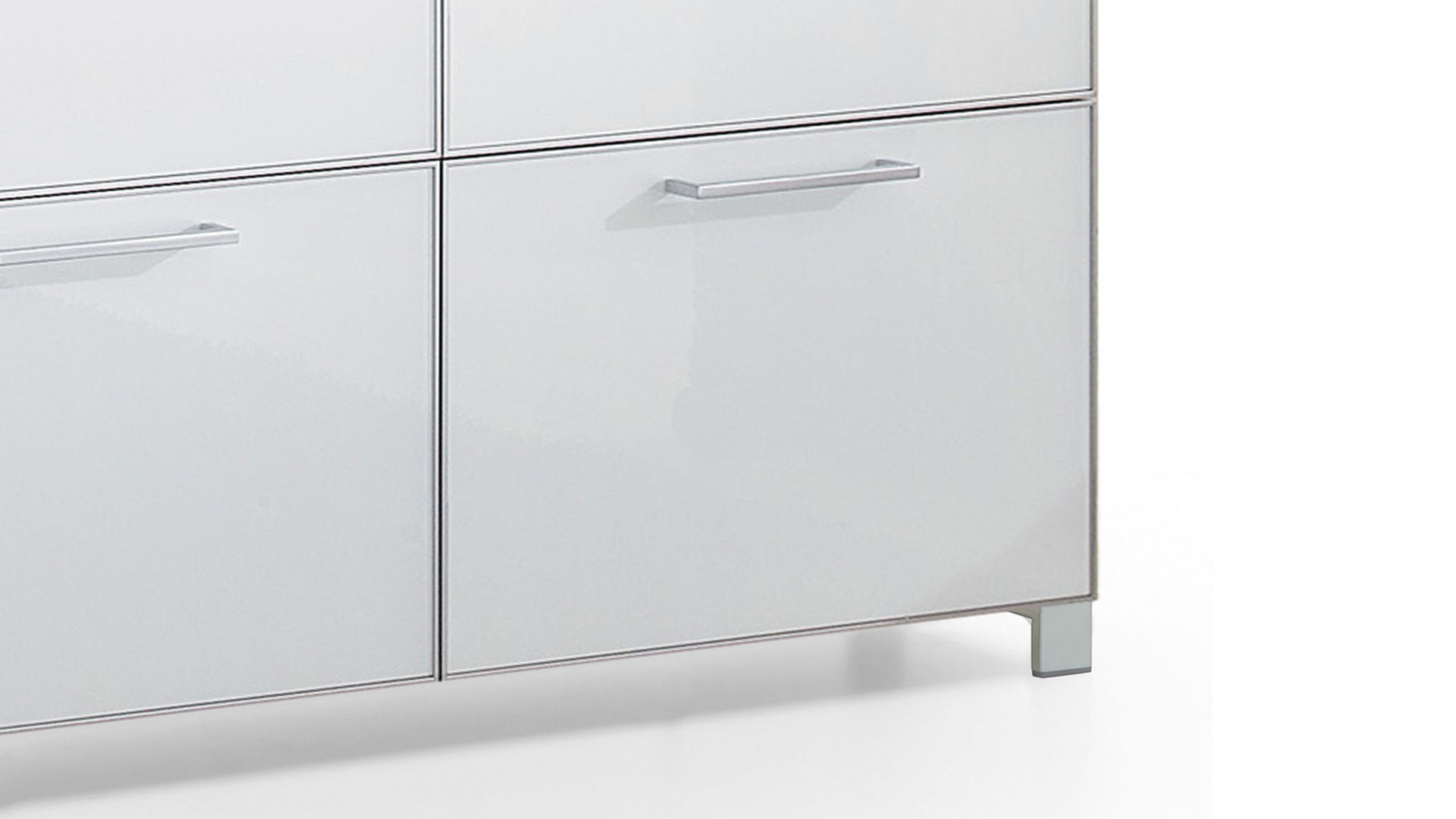 Schuhschrank Voss möebel aus Glas in Weiß VOSS MÖBEL Schuhschrank Santina als Dielenmöbel weißer Lack & weißes Glas – zwei Schubladen, vier Klappen