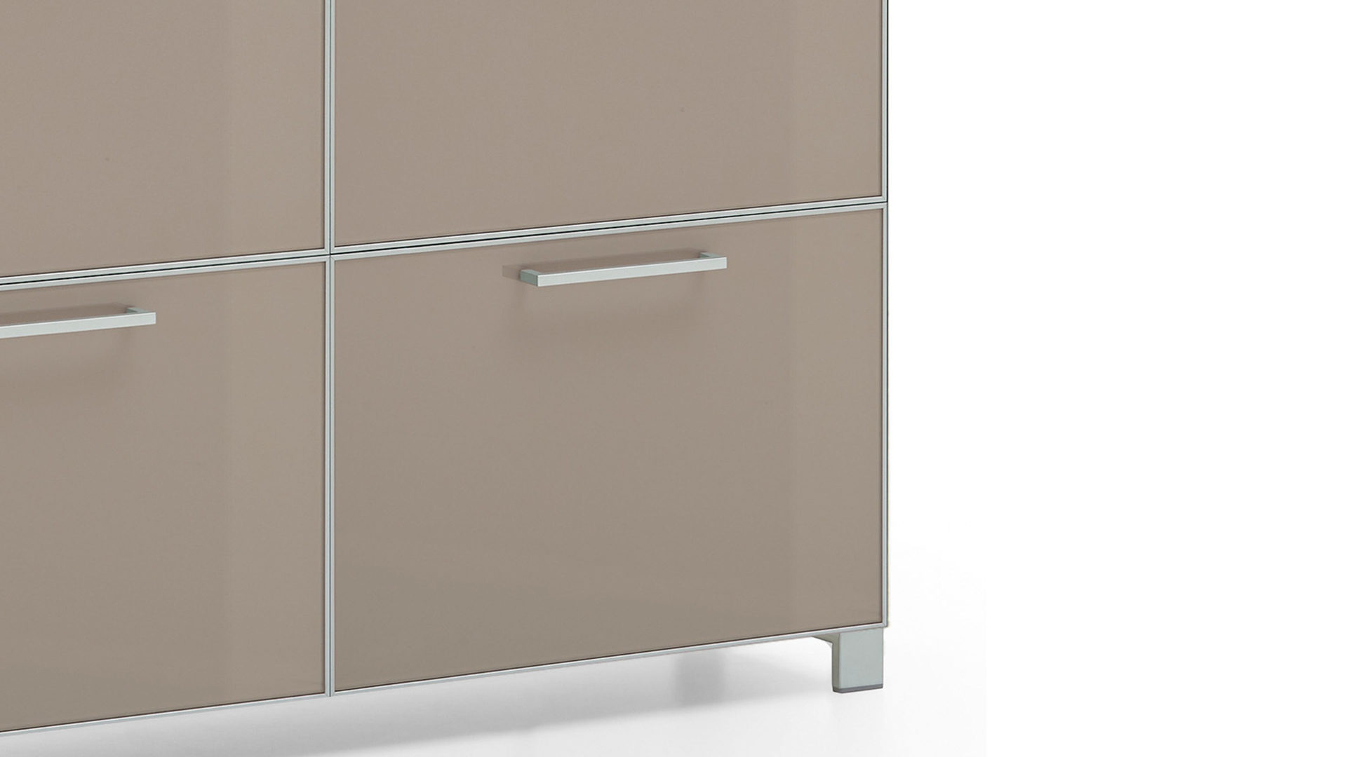 Schuhschrank Voss möebel aus Glas in Braun VOSS MÖBEL Schuhschrank Santina als Dielenmöbel weißer Lack & taupefarbenes Glas – zwei Schubladen, vier Klappen