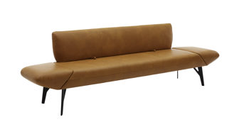 Polsterbank combinessa aus Leder in Orange Combinessa Genzo - Solobank mit Funktion curcumafarbenes Leder Cloud & schwarzes Metall - Länge ca. 238 cm