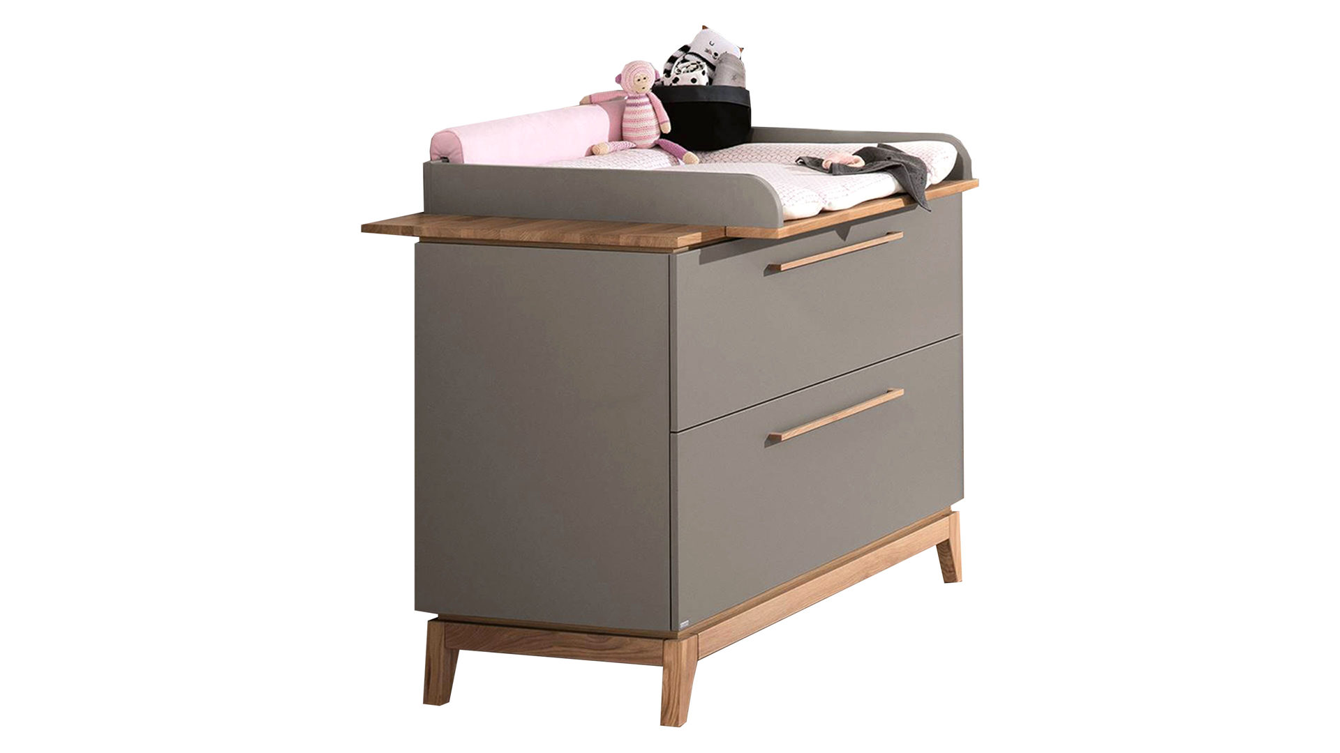 Wickelkommode Paidi aus Holz in Grau PAIDI Babyzimmer Sten – Wickelkommode Eiche & Schiefergrau – zwei Schubladen