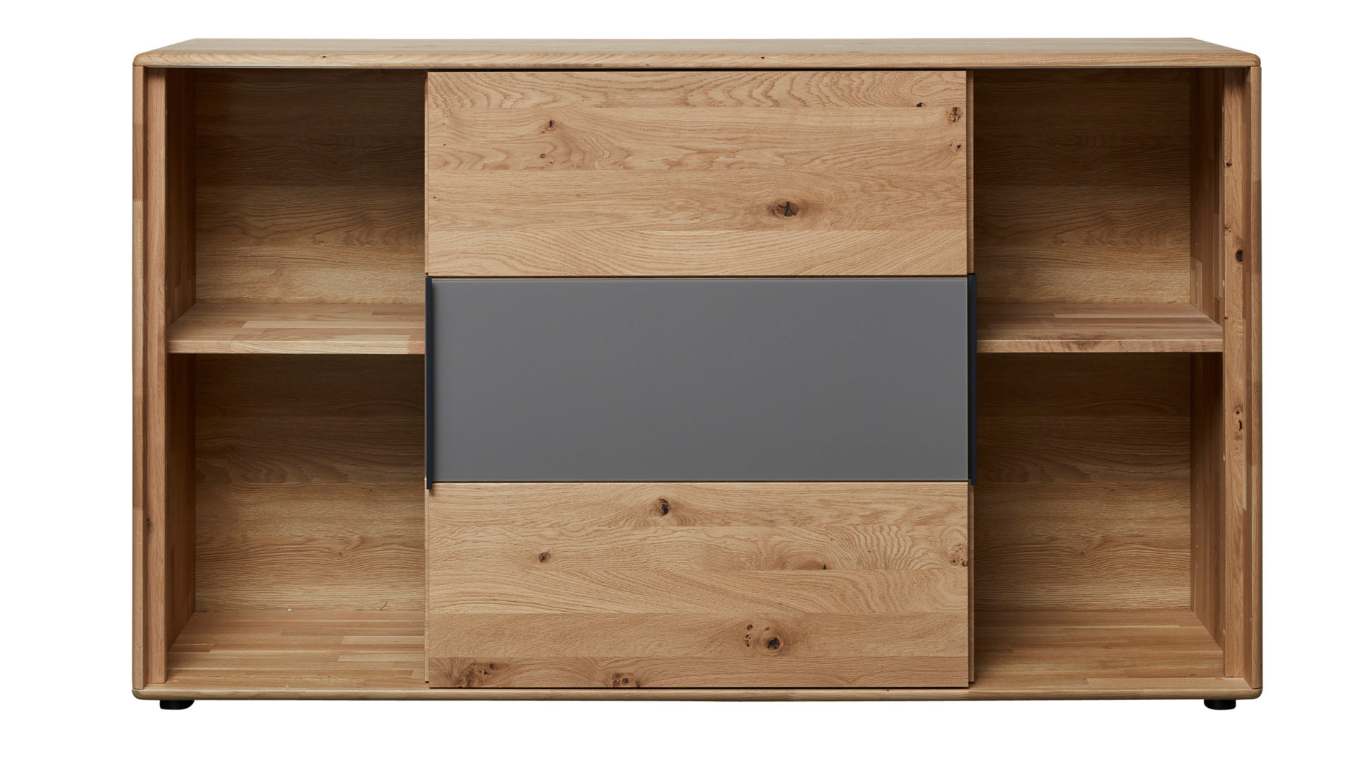 Türenkommode Interliving aus Holz in Grau Interliving Schlafzimmer Serie 1015 – Schiebetürenkommode sienafarbenes Mattglas & Wildeiche – zwei Schiebetüren