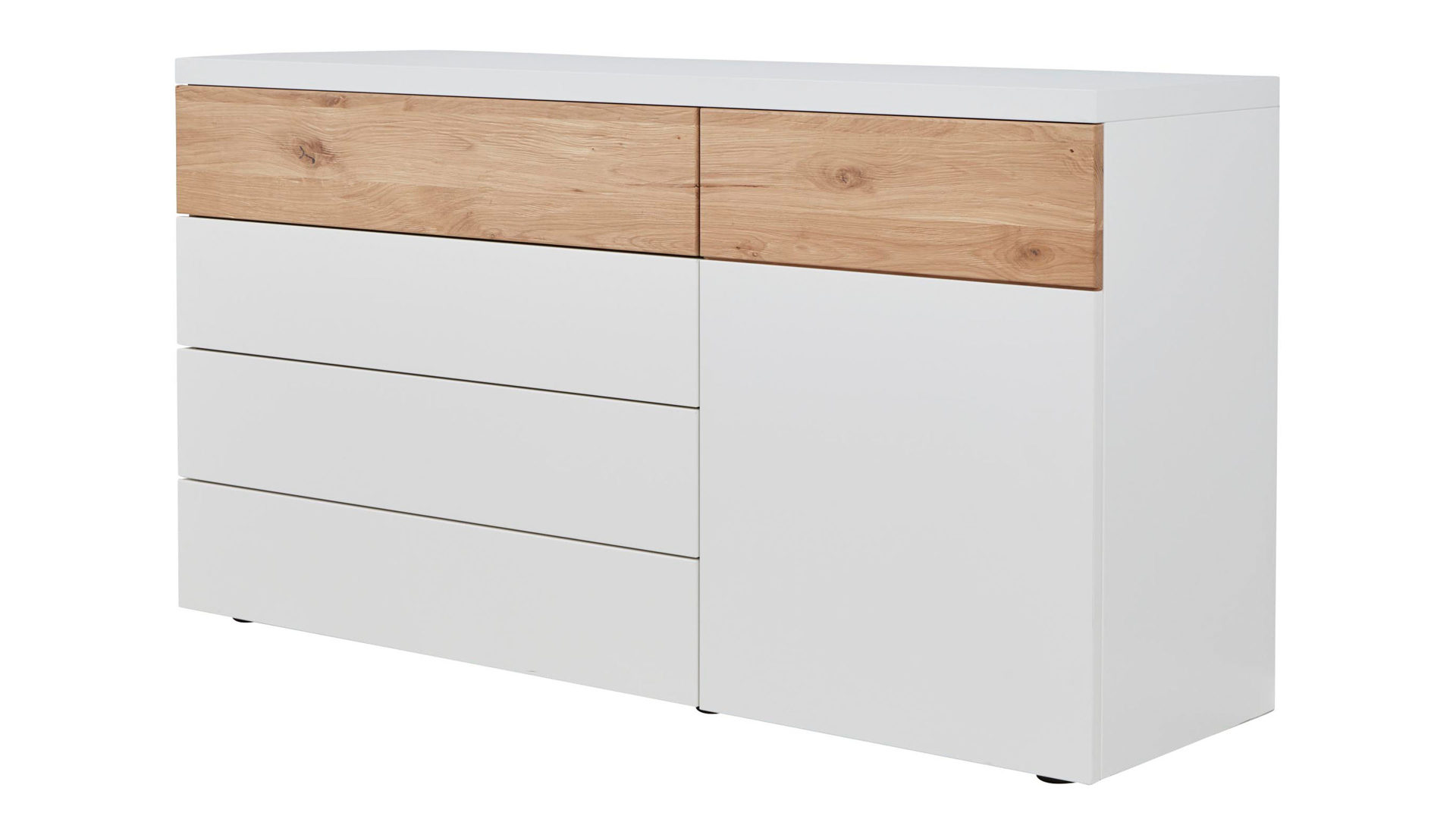 Kombikommode Interliving aus Holz in Weiß Interliving Schlafzimmer Serie 1019 – Kombikommode 523045 Wildeiche & weißer Mattlack – vier Schubladen, eine Tür