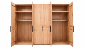 Komplettzimmer Interliving aus Holz in Holzfarben Interliving Schlafzimmer Serie 1015 – Komplettzimmer Wildeiche & Kopfteilpolster – sechstürig, Liegefläche 180 x 200 cm