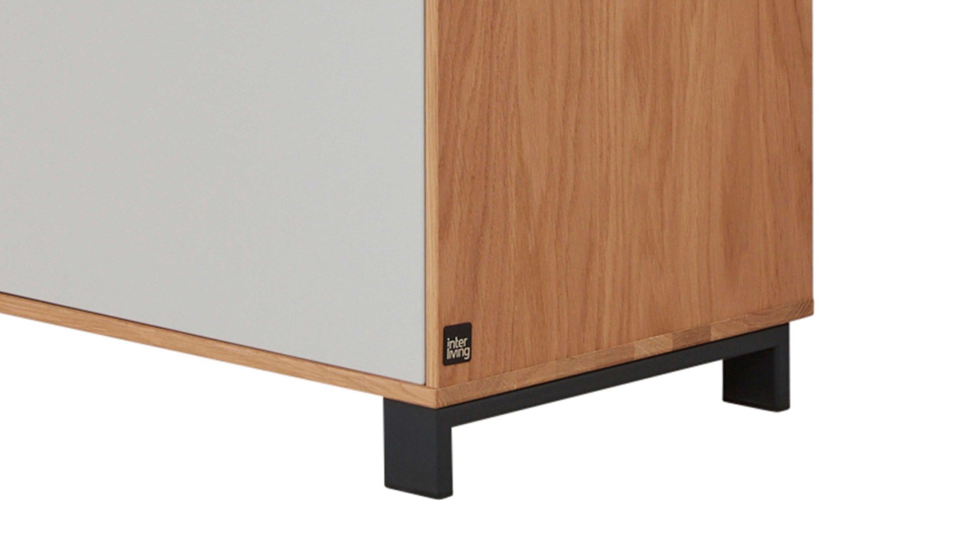 Kombikommode Interliving aus Holz in Holzfarben Interliving Garderoben Serie 6005 – Kommode 801 Eiche & lichtgrauer Lack – eine Schublade, eine Tür, rechts