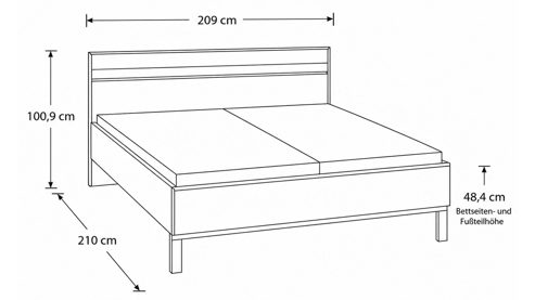 Bettgestell Interliving aus Holz in Holzfarben Interliving Schlafzimmer Serie 1024 – Bettgestell Winkelfüße, Liegefläche ca. 200 x 200 cm - Balkeneiche