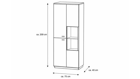 Vitrine Interliving aus Holz in Holzfarben Interliving Wohnzimmer Serie 2025 - Vitrine Wildeiche, Anthrazit & Kork - drei Türen, Höhe ca. 209 cm