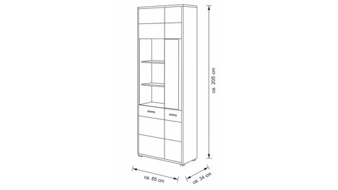 Vitrine Interliving aus Holz in Holzfarben Interliving Wohnzimmer Serie 2029 - Kombivitrine Wildeiche & Granit-Steinoptik - zwei Türen, Breite ca. 85 cm