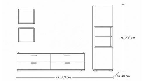 Wohnwand Interliving aus Holz in Weiß Interliving Wohnzimmer Serie 2030 PLUS - Wohnwand Sahara Creme & Granitfurnier - fünfteilig, Länge ca. 309 cm