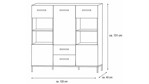 Highboard Interliving aus Holz in Weiß Interliving Wohnzimmer Serie 2030 PLUS - Highboard Sahara Creme & Granitfurnier - drei Türen, zwei Schubladen, Breite ca. 120 cm