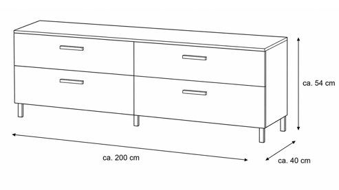 Lowboard Interliving aus Holz in Weiß Interliving Wohnzimmer Serie 2030 PLUS - Lowboard Sahara Creme & Granitfurnier - zwei Schubladen, zwei Klappen, Länge ca. 200 cm