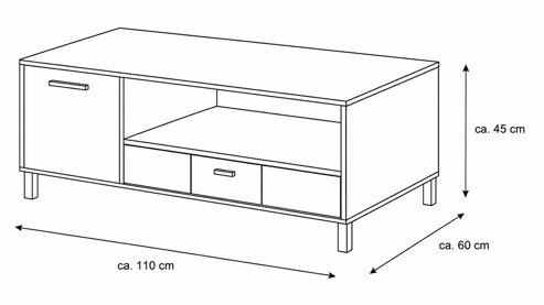 Couchtisch Interliving aus Holz in Dunkelgrau Interliving Wohnzimmer Serie 2030 - Couchtisch Wolfram Grey & Spaltholz - zwei Türen, eine Schublade, ca. 110 x 60 cm