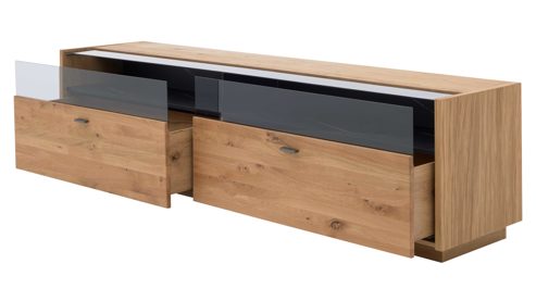 Wohnwand Interliving aus Holz in Holzfarben Interliving Wohnzimmer Serie 2027 - Wohnwand Asteiche - dreiteilig, Breite ca. 286 cm