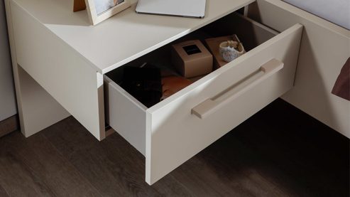 Nachtkommode PARTNERRING COLLECTION aus Holz in Beige rauch ORANGE Luana - Hängekonsolen Champagner & Atlantic oak - zweiteilig