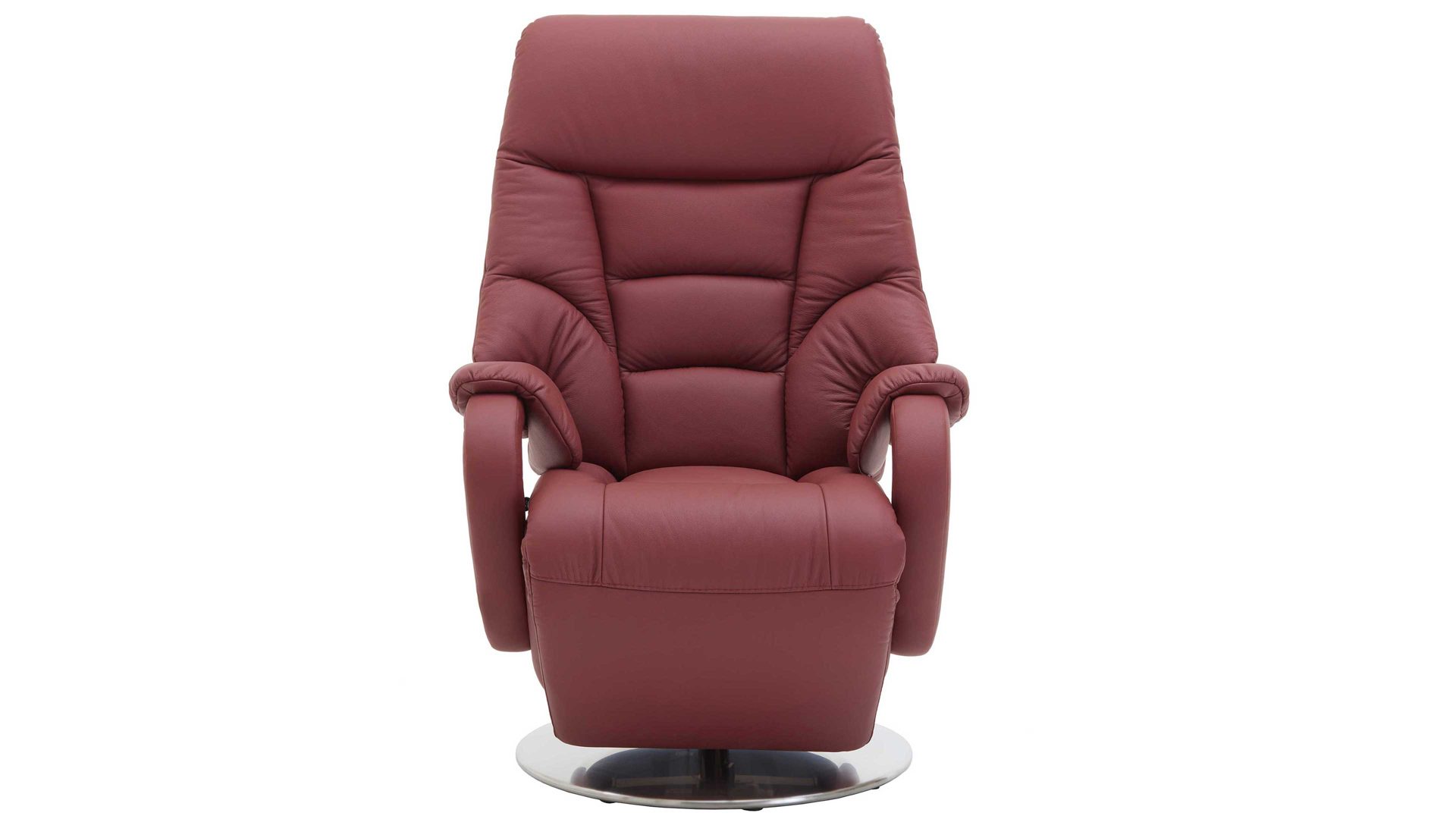 Relaxsessel Steinpol polsteria aus Leder in Rot Relaxsessel mit elektrischen Funktionen melotfarbenes LongLife-Leder Duca & Edelstahl-Tellerfuß - Akku