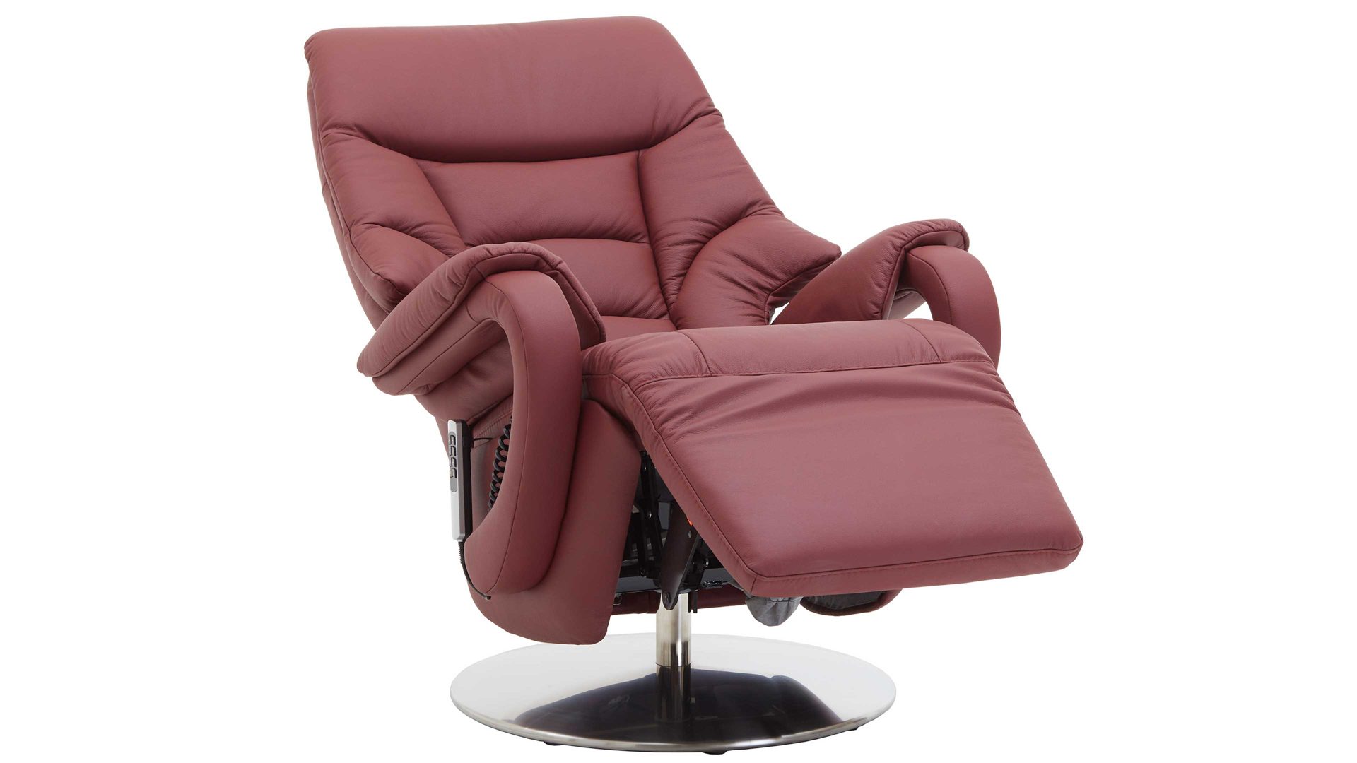 Relaxsessel Steinpol polsteria aus Leder in Rot Relaxsessel mit elektrischen Funktionen melotfarbenes Leder Punch & Edelstahl-Tellerfuß - zwei Motoren