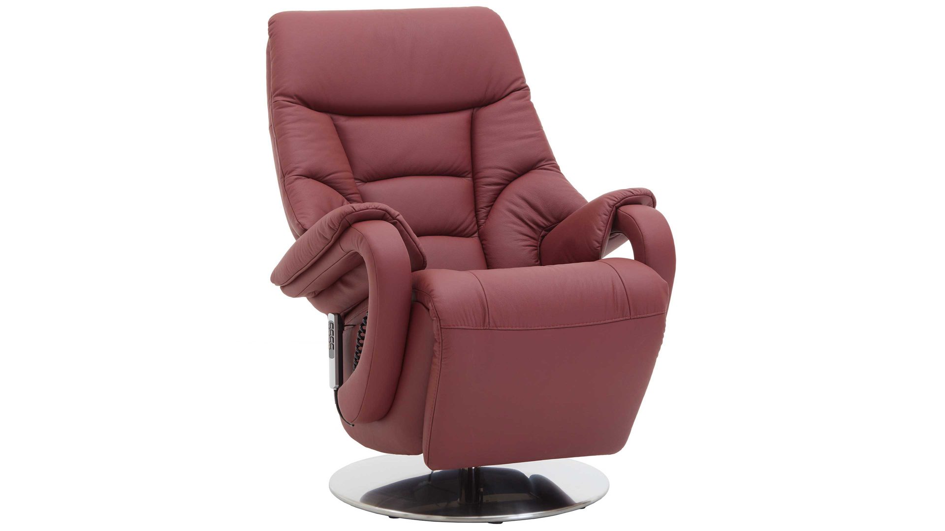 Relaxsessel Steinpol polsteria aus Leder in Rot Relaxsessel mit elektrischen Funktionen melotfarbenes LongLife-Leder Duca & Edelstahl-Tellerfuß - drei Motoren
