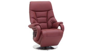 Relaxsessel Steinpol polsteria aus Leder in Rot Relaxsessel mit elektrischen Funktionen melotfarbenes LongLife-Leder Duca & Edelstahl-Tellerfuß - drei Motoren