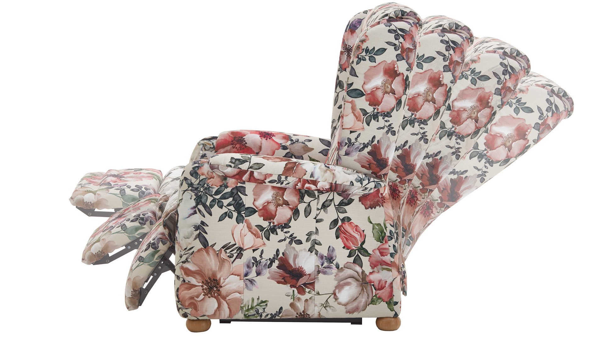 Ohrensessel Steinpol polsteria aus Stoff in Mehrfarbig Ohrensessel mit Motor floraler Stoffbezug Aster beige & Eiche biancofarbene Holzfüße - ein Motor