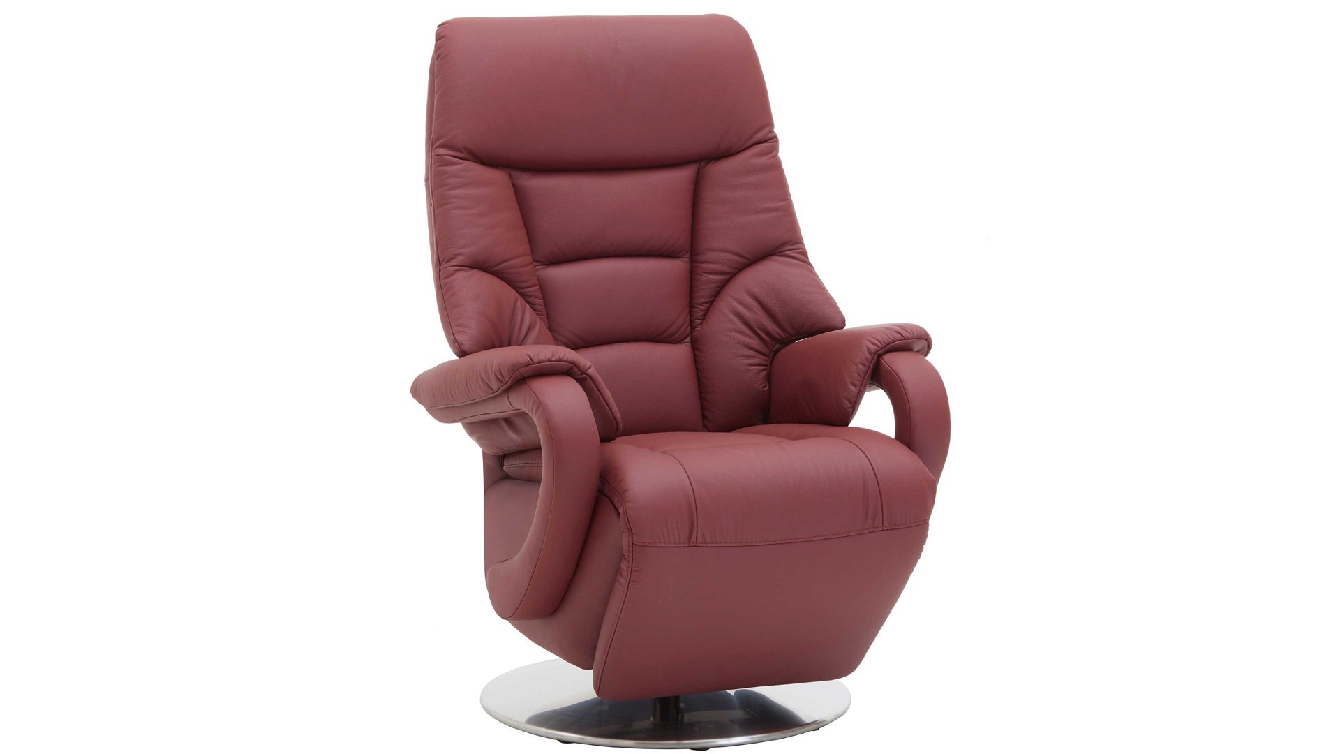 Relaxsessel Steinpol polsteria aus Leder in Rot Relaxsessel melotfarbenes LongLife-Leder Duca & Edelstahl-Tellerfuß