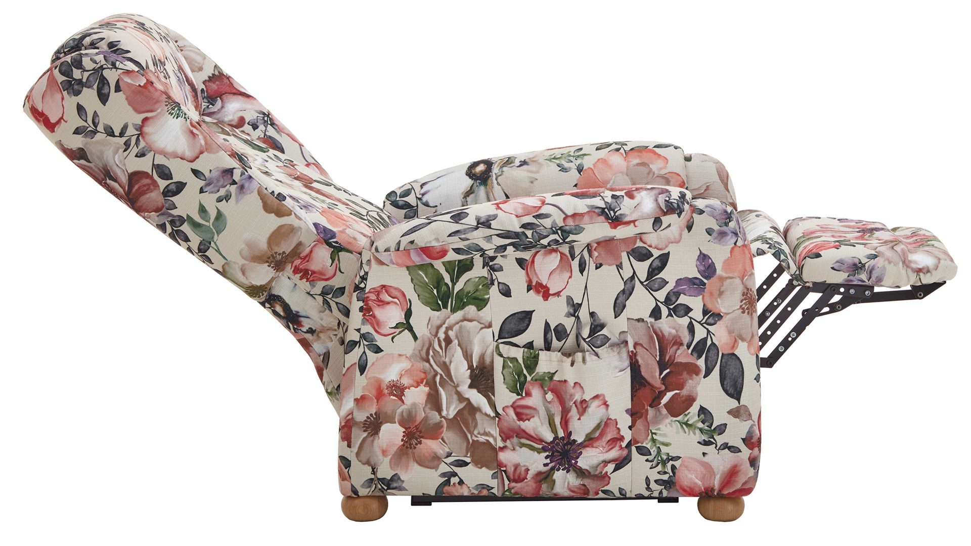 Ohrensessel Steinpol polsteria aus Stoff in Mehrfarbig Ohrensessel mit Funktion floraler Stoffbezug Aster beige & Eiche biancofarbene Holzfüße