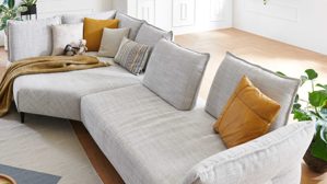 Ecksofa W.schillig i. i. aus Stoff in Hellgrau W.SCHILLIG Ecksofa Bonnie silbergrauer Webstoff T88 & schwarze Metallfüße – Stellfläche ca. 158 x 340 cm