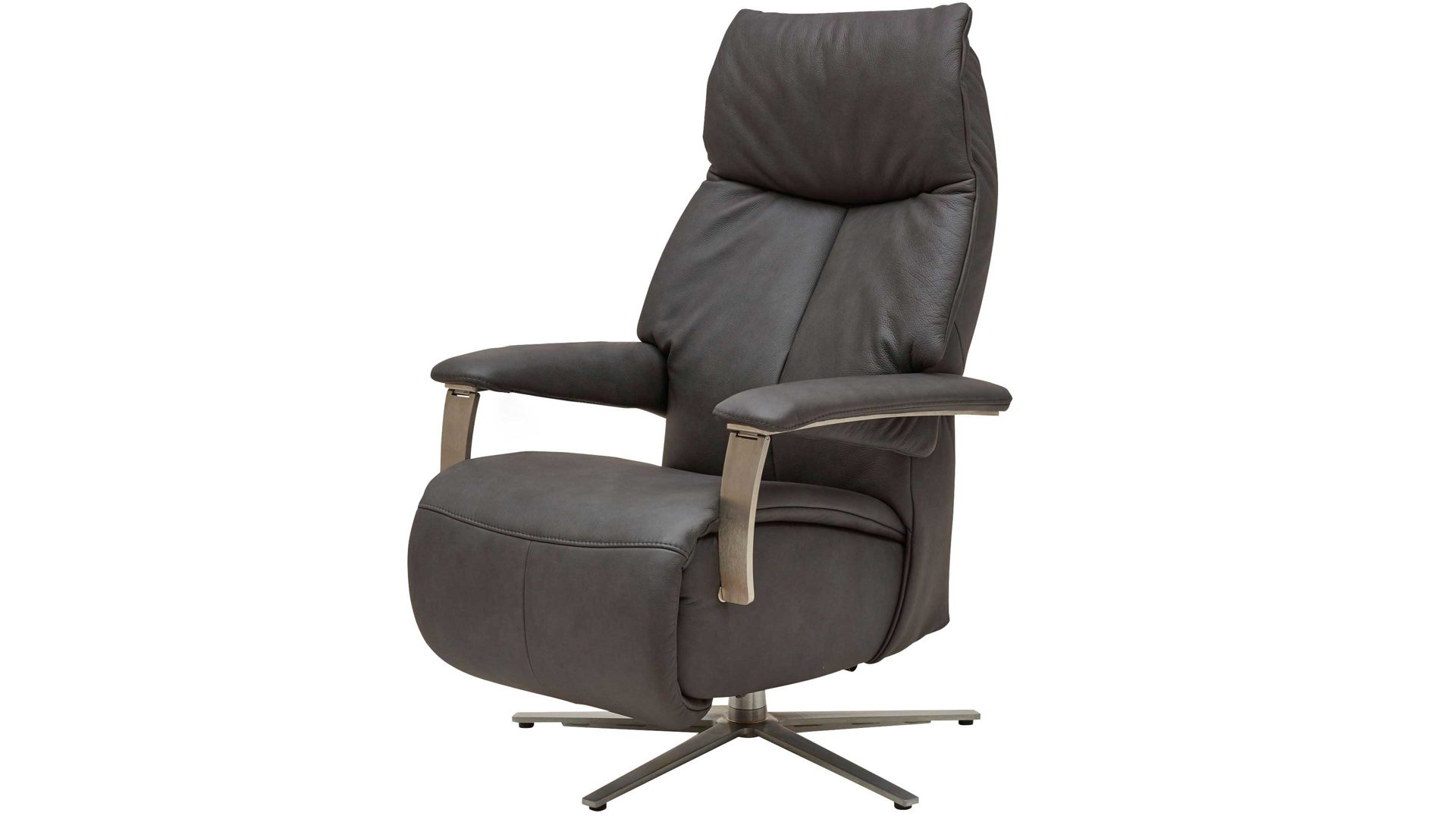 Relaxsessel Interliving aus Leder in Grau Interliving Sessel Serie 4551 – Komfortsessel colafarbenes LongLife-Leder & edelstahlfarbener Sternfuß – zwei Motoren