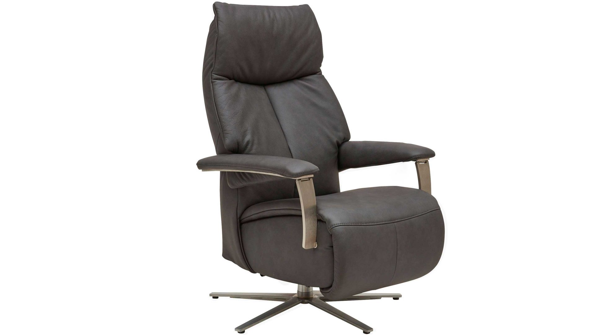 Relaxsessel Interliving aus Leder in Grau Interliving Sessel Serie 4551 – Relaxsessel colafarbenes LongLife-Leder & edelstahlfarbener Sternfuß – ein Motor