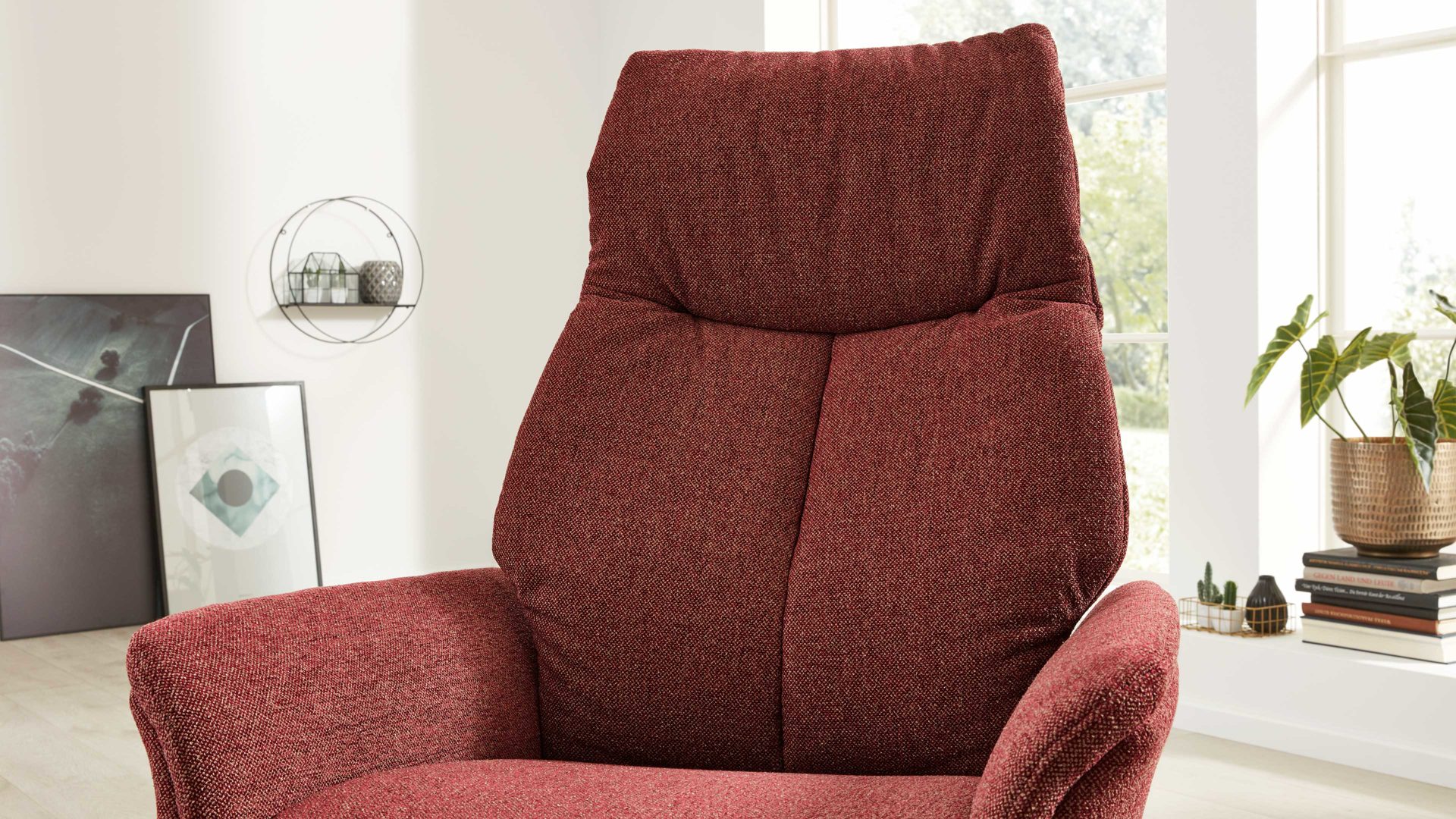 Relaxsessel Interliving aus Stoff in Rot Interliving Sessel Serie 4550 - Sessel 56V12 zwei Motoren - chiantifarbener Melangestoff Q2 & anthrazitfarbener Sternfuß