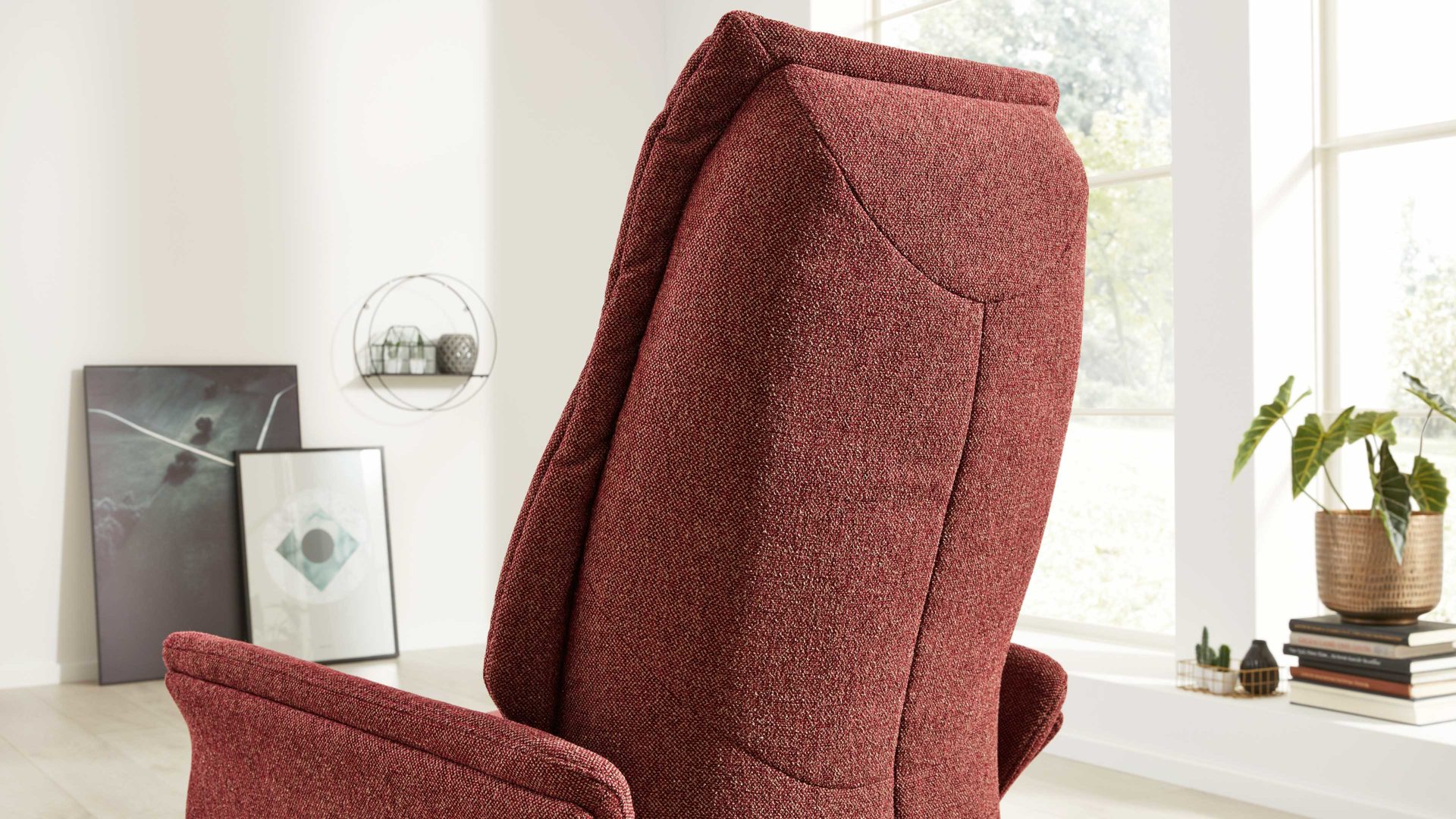 Relaxsessel Interliving aus Stoff in Rot Interliving Sessel Serie 4550 - Sessel 56V12 zwei Motoren - chiantifarbener Melangestoff Q2 & anthrazitfarbener Sternfuß