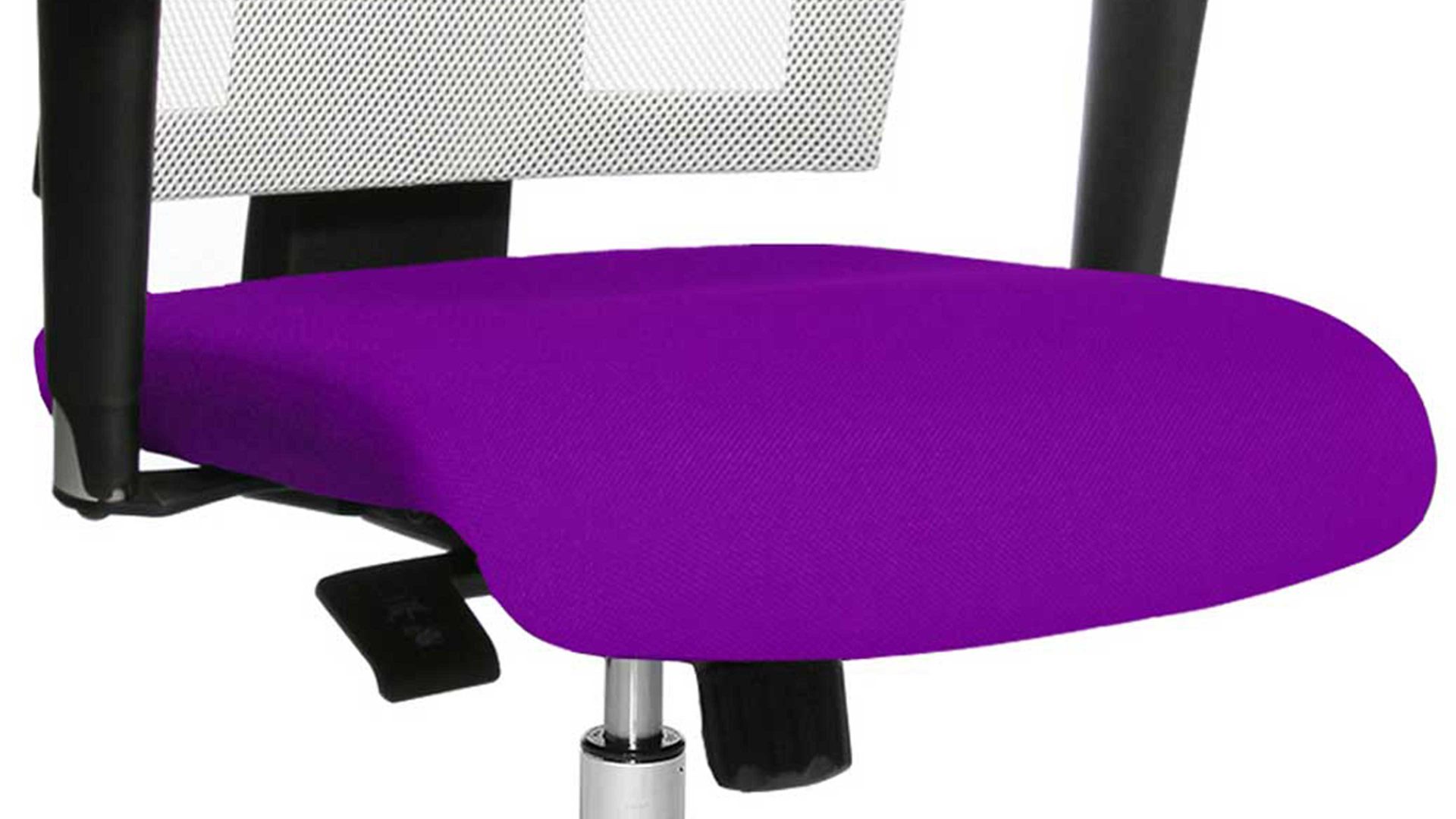 Drehstuhl OrthoSedis aus Stoff in Lila Drehstuhl OrthoSedis 50 als Sitzmöbel fürs Büro lilafarbener Netzbezug TT33 & poliertes Aluminium-Fußkreuz