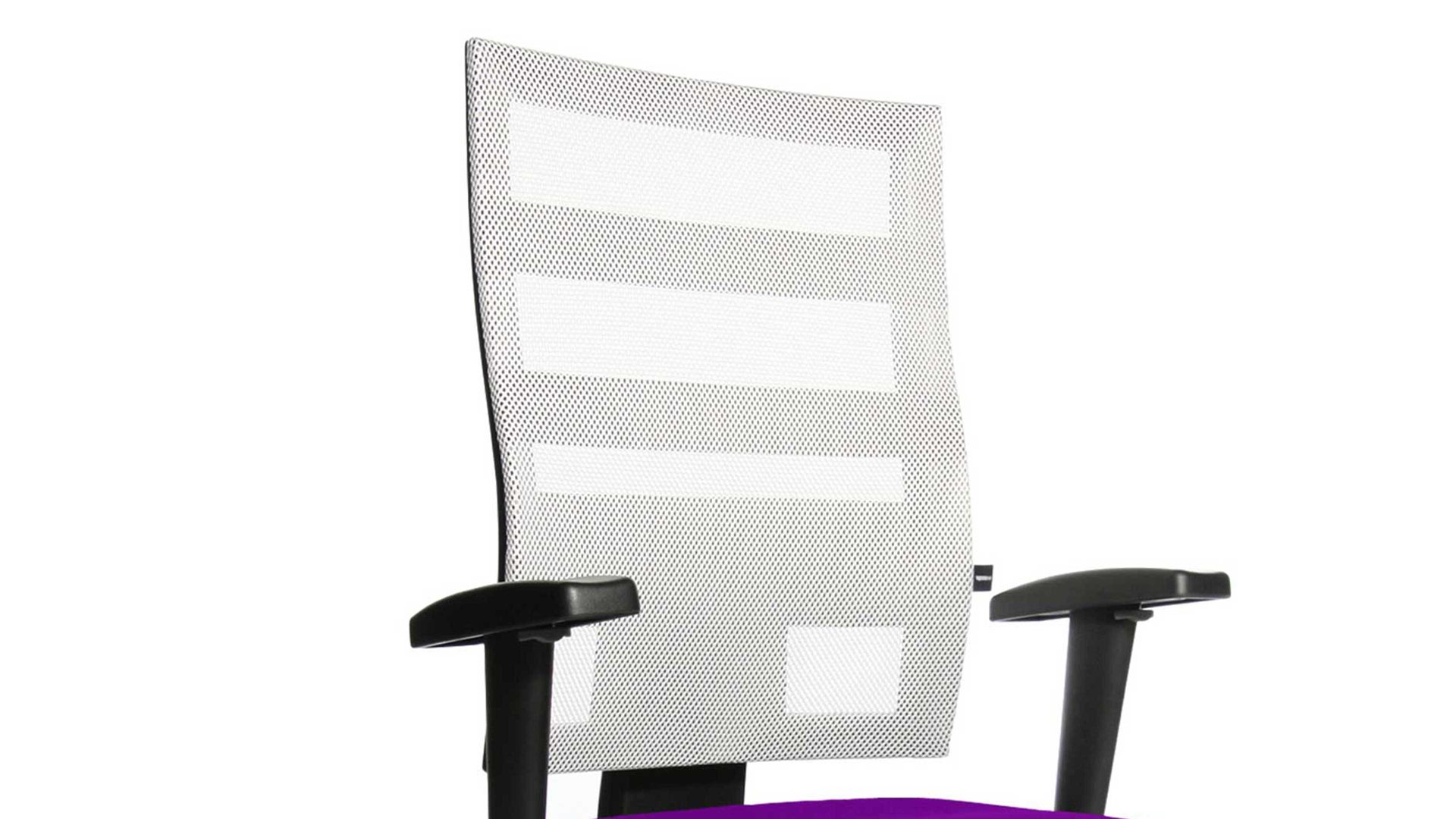 Drehstuhl OrthoSedis aus Stoff in Lila Drehstuhl OrthoSedis 50 als Sitzmöbel fürs Büro lilafarbener Netzbezug TT33 & poliertes Aluminium-Fußkreuz