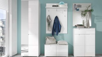 Garderoben-Set Bega-consult aus Holz in Weiß Garderoben-Set weiße Kunststoffoberflächen – fünfteilig