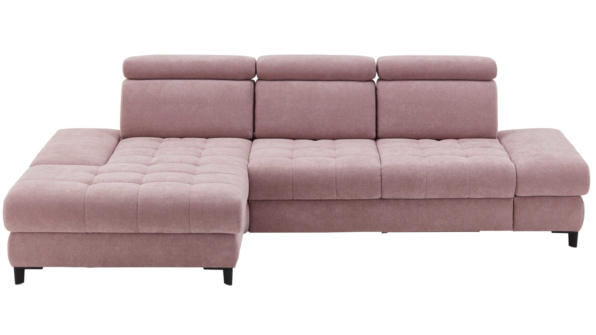 Ecksofa KAWOO aus Stoff in Rosa KAWOO Polsterprogramm Torino - Ecksofa fliederfarbenes Flachgewebe Paris 21572 & schwarze Metallfüße – Stellfläche ca. 186 x 312 cm