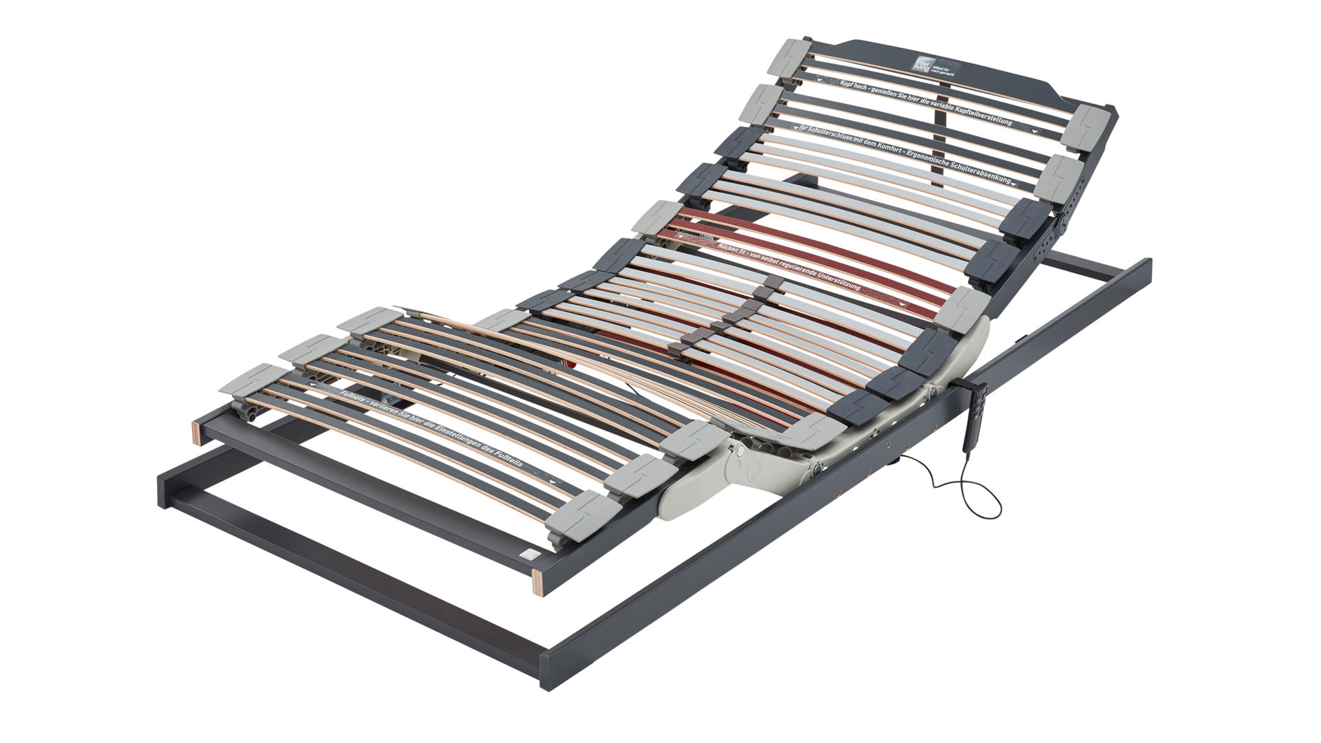 Lattenrost Interliving aus Holz in Grau Interliving Lattenrost Serie 1943 mit Motorfunktionen motorische Rücken- & Fußteilverstellung – Liegefläche ca. 120 x 200 cm