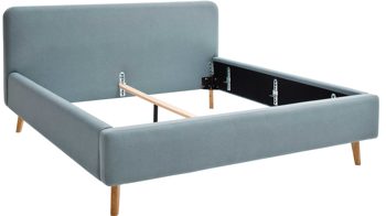 Bettgestell Meise.möbel aus Stoff in Hellblau Polsterbettgestell Mattis eisblaues Flachgewebe Aspen 84 & Holzfüße - Liegefläche ca. 160 x 200 cm