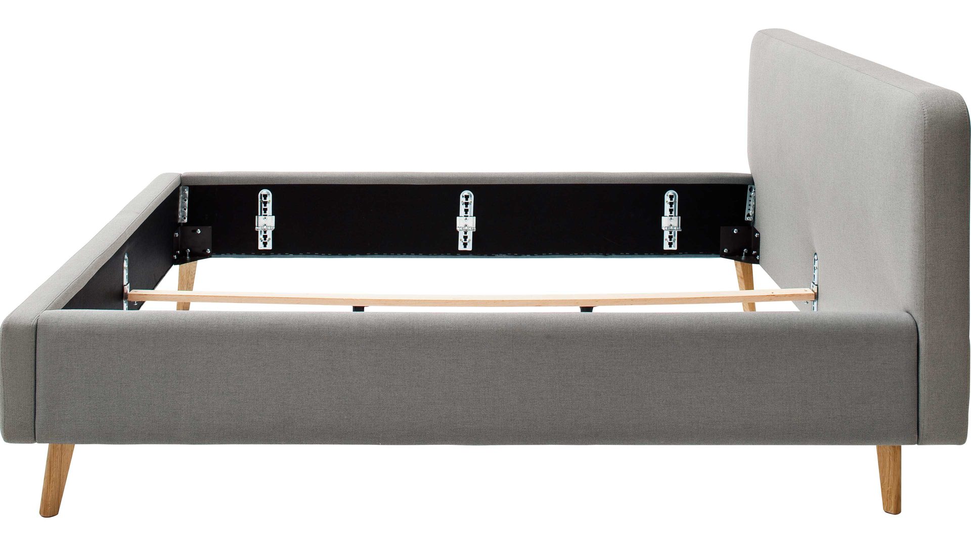 Bettgestell Meise.möbel aus Stoff in Hellgrau Polsterbettgestell Mattis hellgraues Flachgewebe Aspen 92 & Holzfüße - Liegefläche ca. 180 x 200 cm