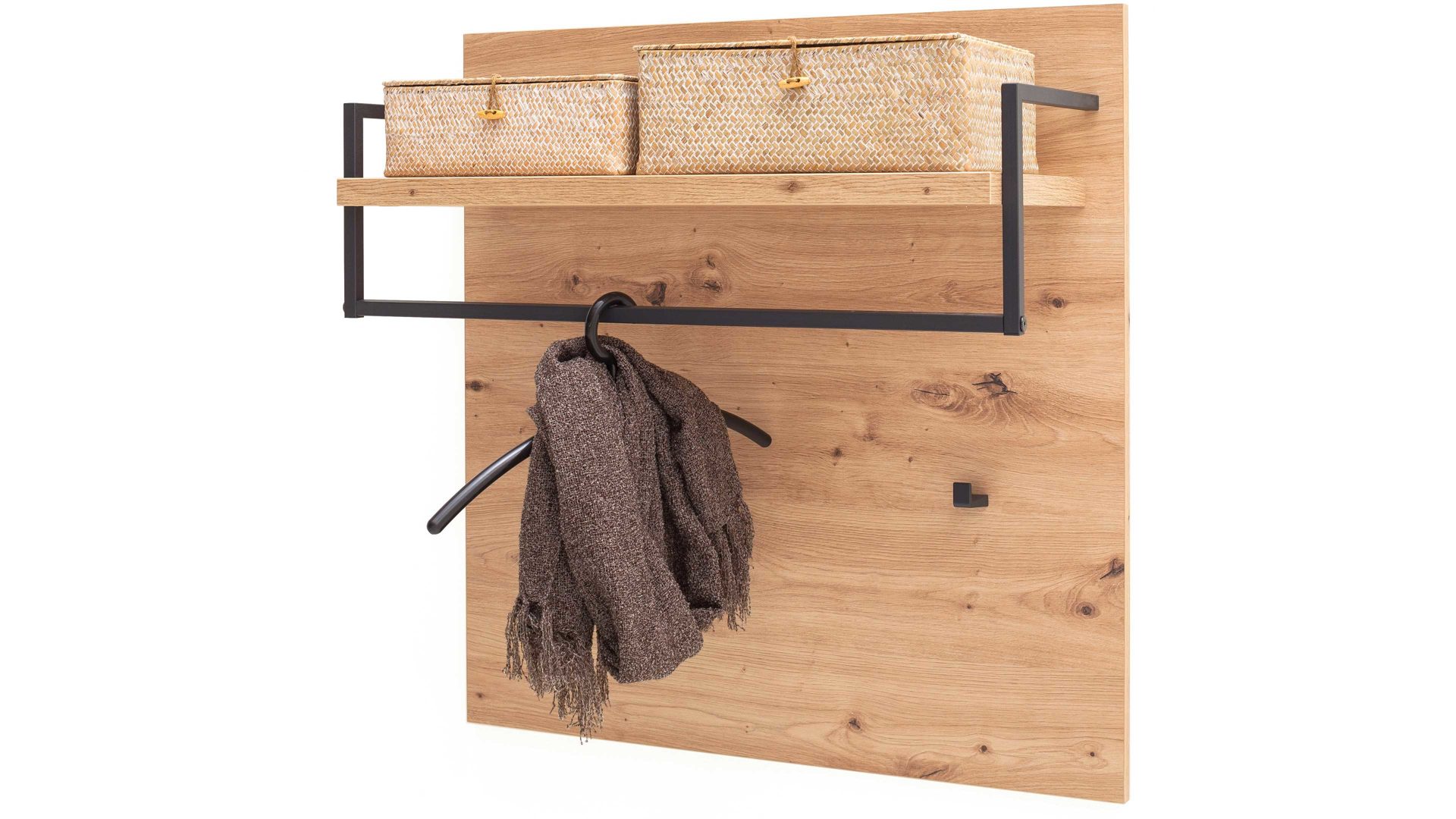 Garderoben-Set Mca furniture aus Holz in Holzfarben Garderobenserie Bergen – Komplett-Set Balkeneiche & Anthrazit – fünfteilig